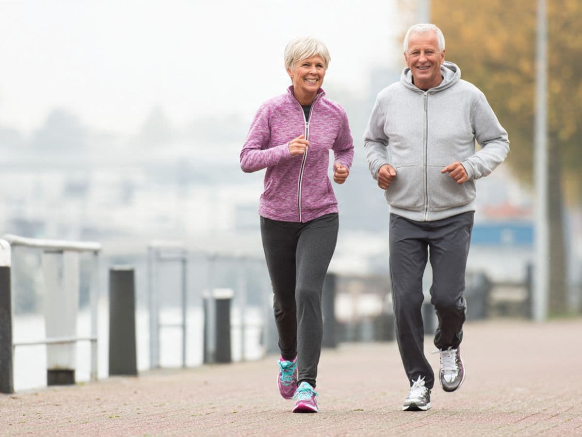 Active older adults walking outdoors